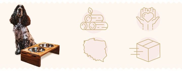 MISKI NA STOJAKU dla psa MAŁEGO STOJAK DREWNIANY bufet 2x0,45 L + treserki zdjęcie 2