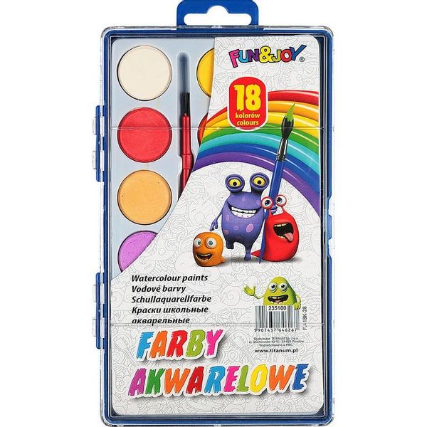 Farby akwarelowe szkolne Fun&Joy TITANUM 18 kolorów zdjęcie 1