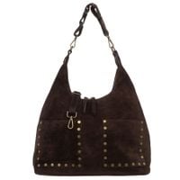 VERA PELLE torebka zamszowa worek z ćwiekami i paskiem V719 c.brązowa