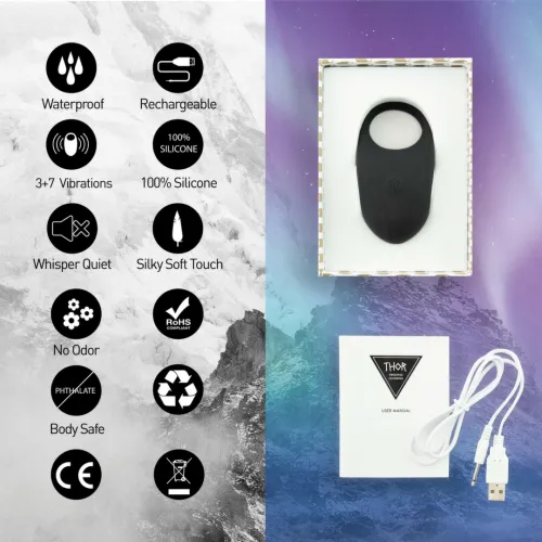 feelztoys thor black - pierścień wibrujący, silikonowy, ładowany usb na Arena.pl