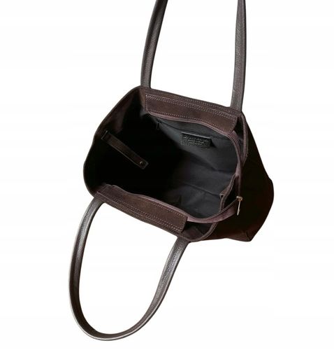 Czekoladowa zamszowa torebka A4 shopper ciemny brąz ZAMSZ Vera Pelle na Arena.pl