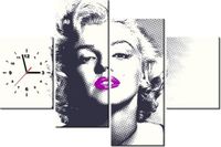 120CM 80CM ZEGAR 4 ELEM MARILYN MONROE FIOLETOWYMI USTAMI OBRAZ ŚCIENNY