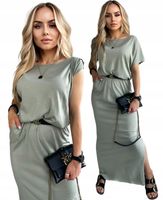 Bawełniana modne SUKIENKA DAMSKA maxi na lato rozcięcia kieszenie DU11