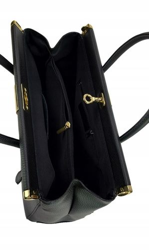 Duża włoska torba A4 skóra kufer kłódka Czarna na Arena.pl