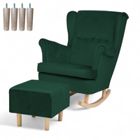 Zielony Fotel Bujany Uszak + Podnóżek + Nogi + Poduszka