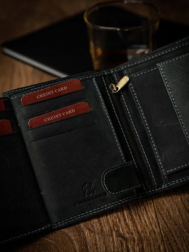 pionowy portfel męski, skóra naturalna, nubuk i jeans always wild na Arena.pl