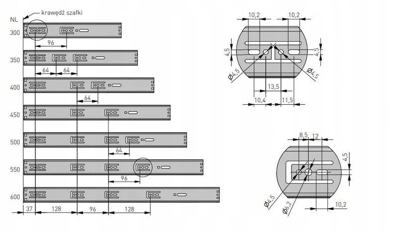 Prowadnica meblowa kulkowa GTV VERSALITE TOUCH PRO H45 mm, 400 mm, push to open, cichy domyk zdjęcie 4