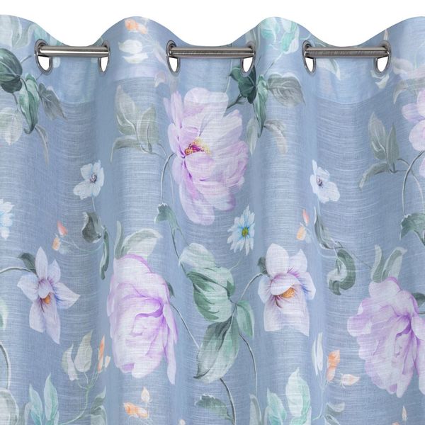 Zasłona gotowa na przelotkach FLORA 140x250 niebieska w kwiaty zdjęcie 5