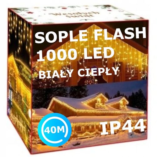 SOPLE FLASH 1000LED 40m ZEWNĘTRZNE BIAŁE CIEPŁE lampki z Flashem Zimnym na Arena.pl