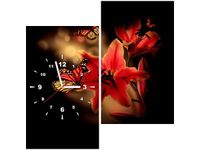 60X60CM ZEGAR MOTYLE LILIA OBRAZ DREWNO ŚCIAN KWADRAT