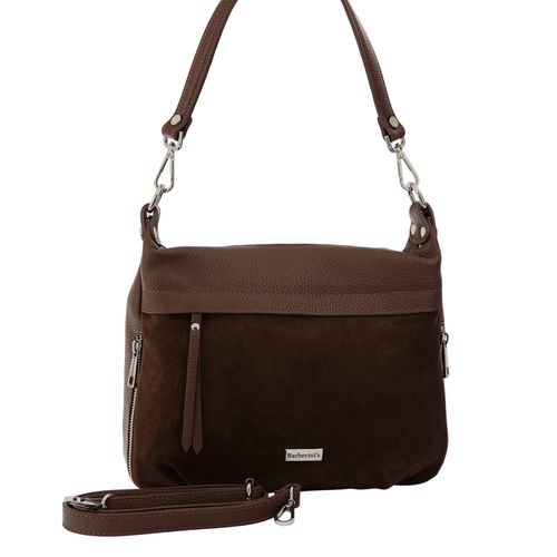 Skórzana torebka z zamszowym akcentem - Brązowa na Arena.pl