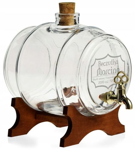 Beczka szklana antałek beczułka karafka 2L z kranikiem GRAWEREM na na Arena.pl