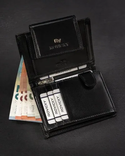 skórzany portfel na zatrzask z systemem rfid - rovicky na Arena.pl