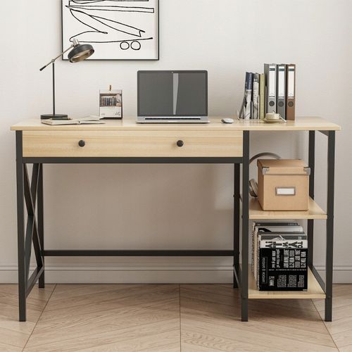 Biurko komputerowe klasyczne jasne z szufladami styl skandynawski 120cm na Arena.pl