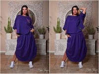 Sasha Ferrano komplet spódnica bluza KIRI fiolet Plus size 52/54 bawełna
