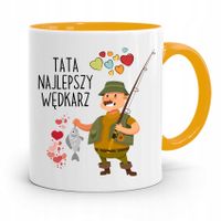 Kubek Żółty Wędkarza Tata Najlepszy Wędkarz Z Nadrukiem Ze Zdjęciem
