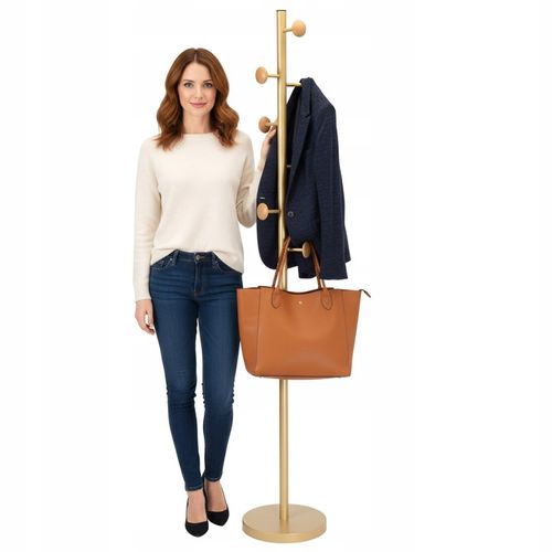 WIESZAK STOJĄCY STOJAK PODŁOGOWY NA UBRANIA KURTKI METALOWY ZŁOTY na Arena.pl