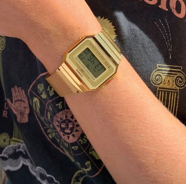 MODNY ZŁOTY ZEGAREK CASIO VINTAGE DIGITAL A700WEMG-9AEF RETRO GOLD MESH zdjęcie 3