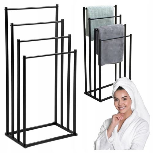 STOJAK CZARNY NA RĘCZNIKI WIESZAK STOJĄCY PODŁOGOWY ŁAZIENKOWY 4 na Arena.pl