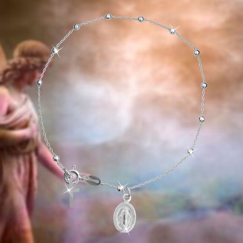 Bransoletka srebrna na rękę różaniec krzyżyk medalik srebro na komunię na Arena.pl