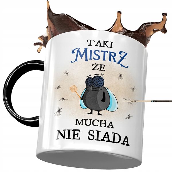 Kubek Czarny Dla Mistrza Mistrz Że Mucha Nie Siada Z Nadrukiem Ze Zdjęciem zdjęcie 1