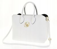 Laura Biaggi - torebka shopper z kosmetyczką biały groszek mat JS59