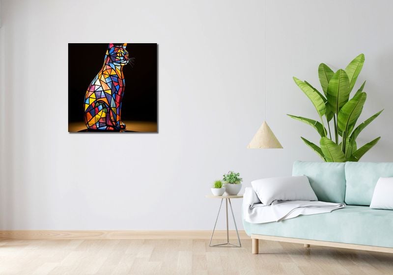 Obraz 70x70cm Koci Witraż zdjęcie 2