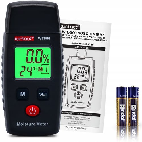 WILGOTNOŚCIOMIERZ MIERNIK WILGOTNOŚCI DREWNA BETONU CEGŁY GIPSU TYNK LCD na Arena.pl