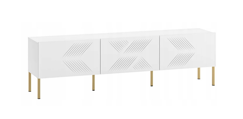 Nowoczesna Szafka RTV Ryflowana 3- Drzwiowa 3D 170 cm Biała KLERMO Nogi ML zdjęcie 1