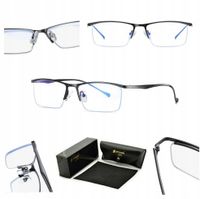 Męskie Okulary do Komputera Zerówki BLUE LIGHT TV OCHRONNE + ETUI + SZMATKA