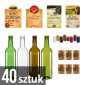 Zestaw 40 sztuk butelek BORDEAUX na wino + korki + etykiety + kapturki