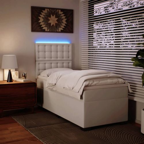 Łóżko kontynentalne z materacem, białe, ekoskóra 90x200 cm na Arena.pl