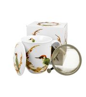 KUBEK Z ZAPARZACZEM POKRYWKĄ DO ZIÓŁ HERBATY DUO DZIĘCIOŁ NA PREZENT 400 ML