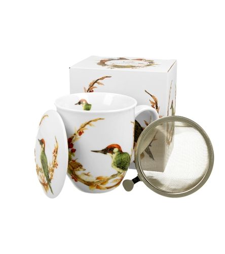 KUBEK Z ZAPARZACZEM POKRYWKĄ DO ZIÓŁ HERBATY DUO DZIĘCIOŁ NA PREZENT 400 ML na Arena.pl