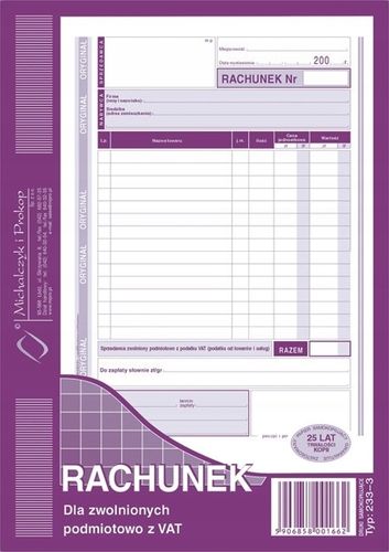 RACHUNEK A5 DLA ZW. Z VAT PION 233-3 na Arena.pl