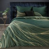 Pościel satynowa PREMIUM 200x220 Eurofirany zielona/ złote liście