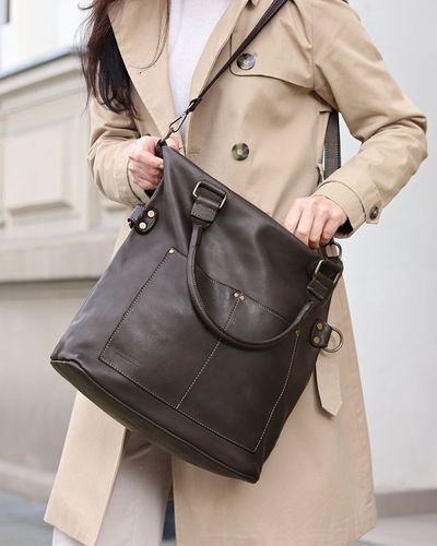 Torebka skórzana XL shopper vintage bag z kieszeniami vera pelle - MARCO MAZZINI brąz caffe na Arena.pl