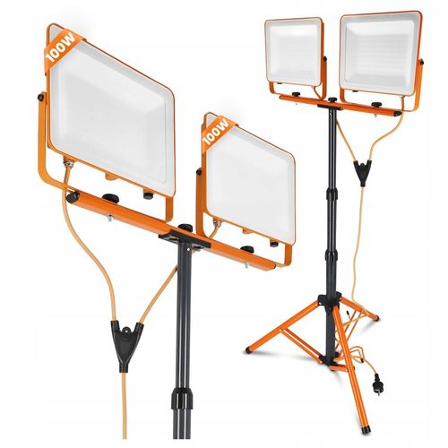Halogen LED Statyw Budowlany Naświetlacz 2x 100W 10000lm Lampa Na na Arena.pl