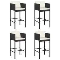 Stołki barowe z poduszkami, 4 szt., czarne, polirattan