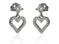 Eleganckie rodowane srebrne wiszące kolczyki serca serduszka heart cyrkonie srebro 925 K2845
