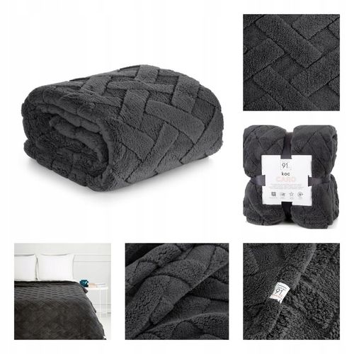 MIĘKKI KOC PLED GRUBY PUSZYSTY TŁOCZONY 200x220 NARZUTA NA ŁÓŻKO KANAPĘ na Arena.pl