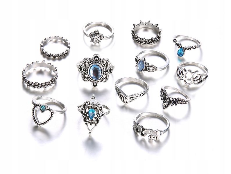 Srebrny ZESTAW PIERŚCIONKÓW RETRO PUNK BOHO 76 zdjęcie 1
