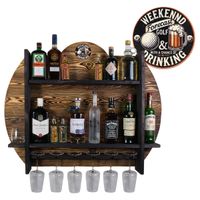 Drewniany barek na ścianę półka barowa ścienna na alkohol i kieliszki – barek wiszący loft vintage BURNED Weekend Drinking