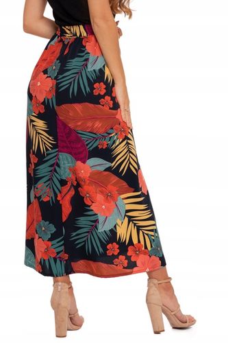 DŁUGA SPÓDNICA DAMSKA MAXI WZÓR KWIATY Z ROZCIĘCIEM ELEGANCKA MORAJ XXL na Arena.pl