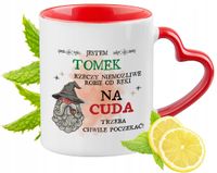 Dla Tomka Kubek Czerwony Z Uszkiem W Kształcie Serca Na Prezent Z Nadrukiem