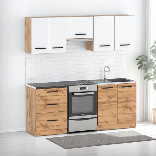 Kuchnia Nowoczesna Pojemna Modułowa Z Blatem Mała 2m Wotan Biała Dąb Wotan na Arena.pl