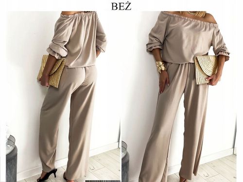 Komplet damski spodnie OVERSIZE kieszenie bluzka hiszpanka lekki S/M na Arena.pl