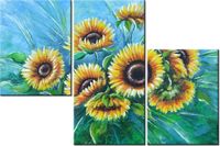 60 90CM OBRAZ 3 ELEM SŁONECZNIKI NIEBIESKIM ŚCIENNY DRUK PŁÓTNO