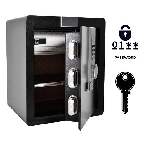 Pancerny Domowy Sejf z Zamkiem Elektronicznym i Kluczem 45x38x32 cm Czarny na Arena.pl