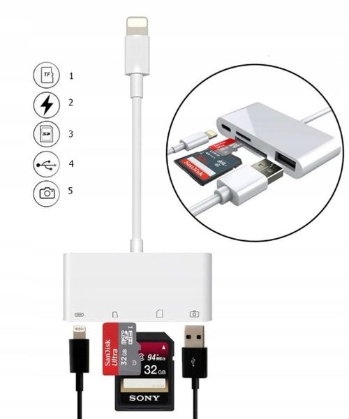 Adapter Czytnik Kart Pamięci do Apple iPhone Lightning micro SD USB 256GB zdjęcie 8